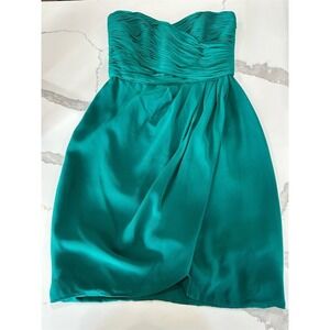 Vtg Lillie Rubin Women's Dress Size 8 Emerald‎ Green Silk Strapless Mini SI7